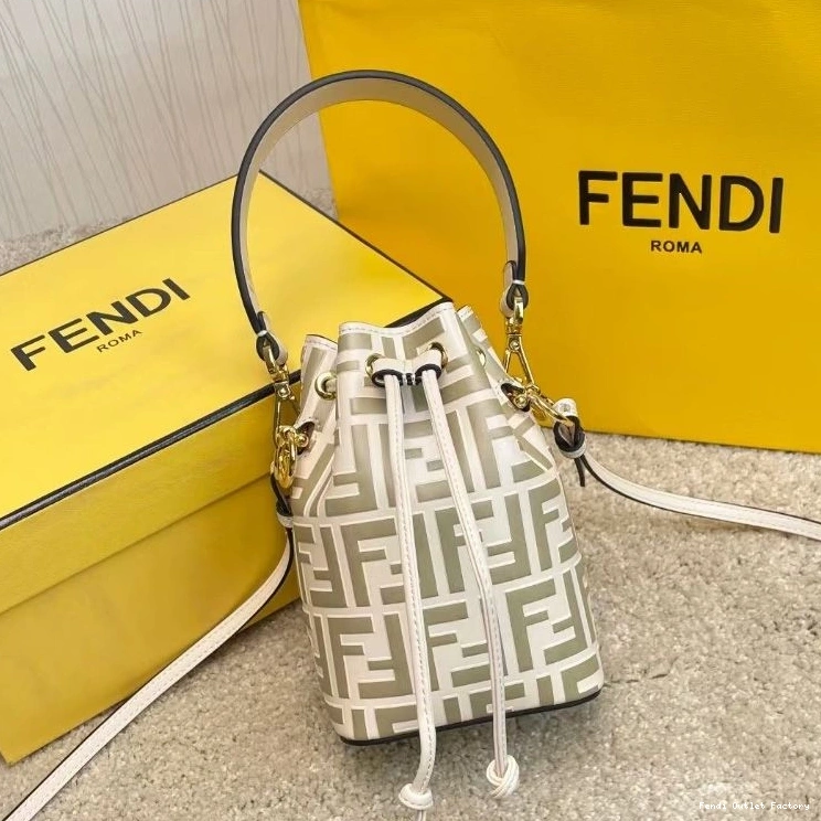 HOT Bag Leather In Motif Mon Tresor White Fendi Bucket Mini FF Calf 0731